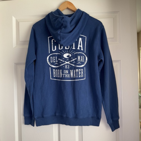 Costa Del Mar Size S Born On The Water Blue Drawstring Kangaroo Pouch Hoodie - Picture 4 of 8